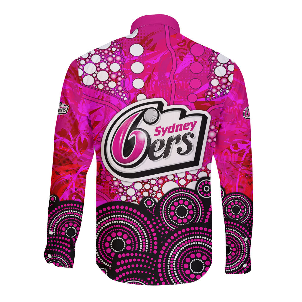 Sydney Sixers Long Sleeve Button Shirt Graffiti Urban Aboriginal Dot Abstract Design