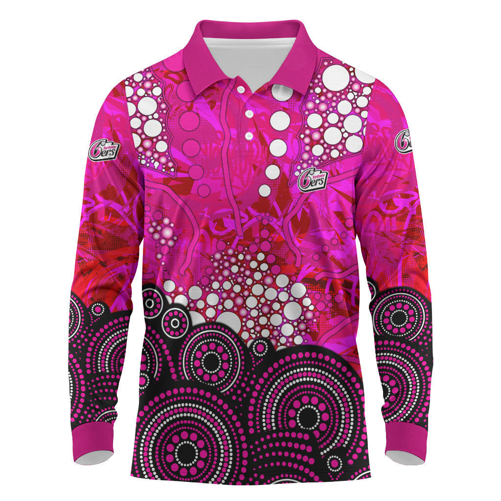 Sydney Sixers Long Sleeve Polo Shirt Graffiti Urban Aboriginal Dot Abstract Design