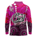 Sydney Sixers Long Sleeve Polo Shirt Graffiti Urban Aboriginal Dot Abstract Design