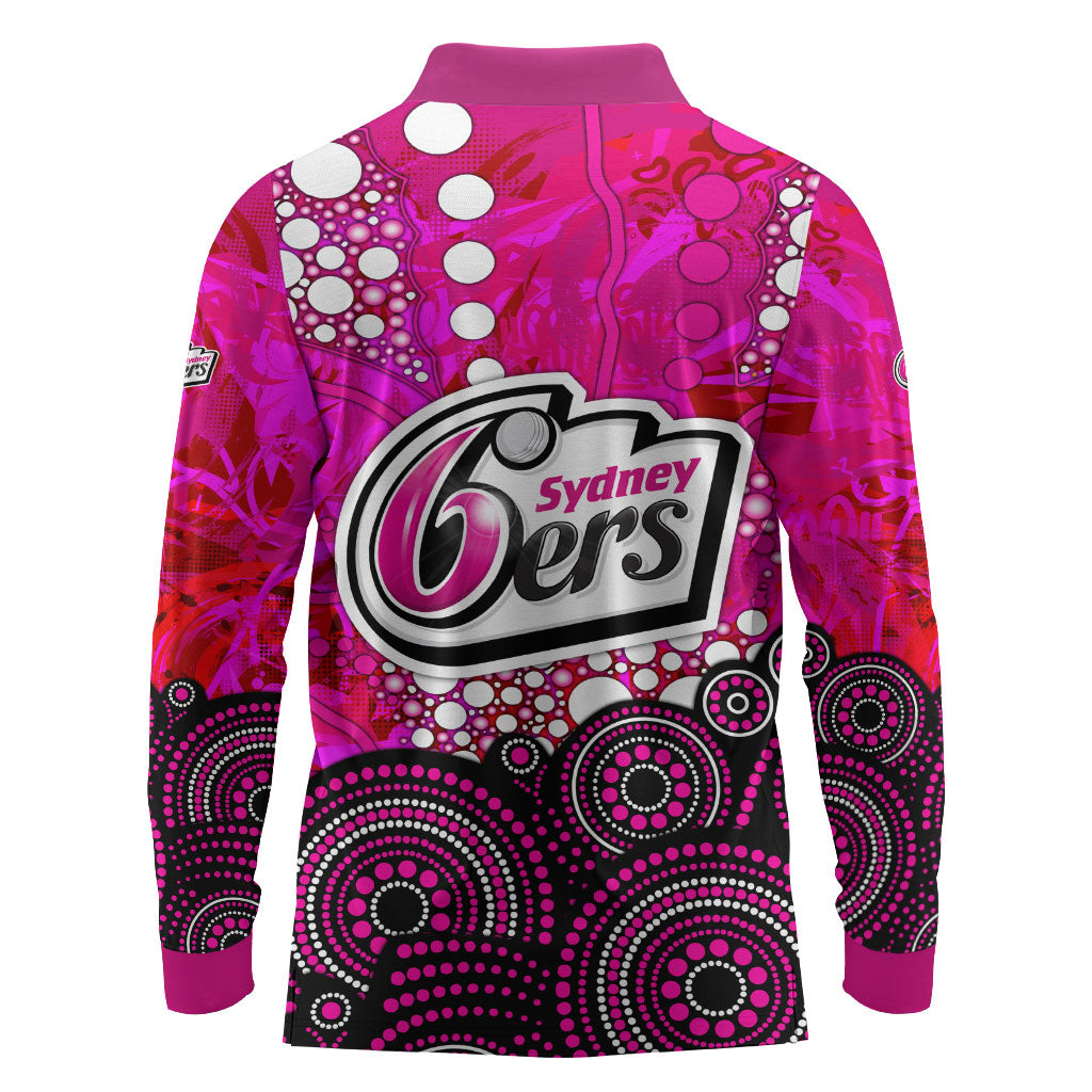 Sydney Sixers Long Sleeve Polo Shirt Graffiti Urban Aboriginal Dot Abstract Design