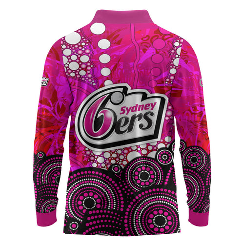 Sydney Sixers Long Sleeve Polo Shirt Graffiti Urban Aboriginal Dot Abstract Design