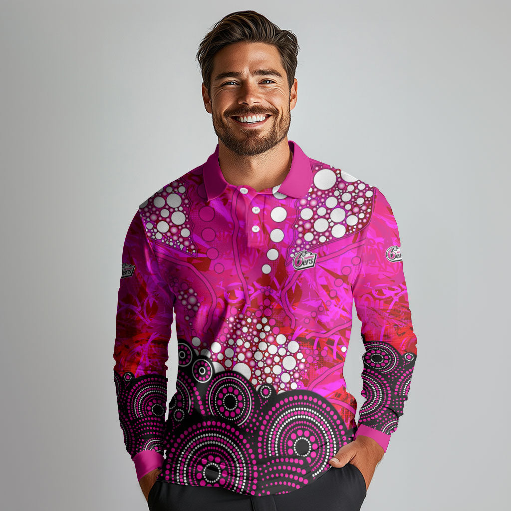 Sydney Sixers Long Sleeve Polo Shirt Graffiti Urban Aboriginal Dot Abstract Design