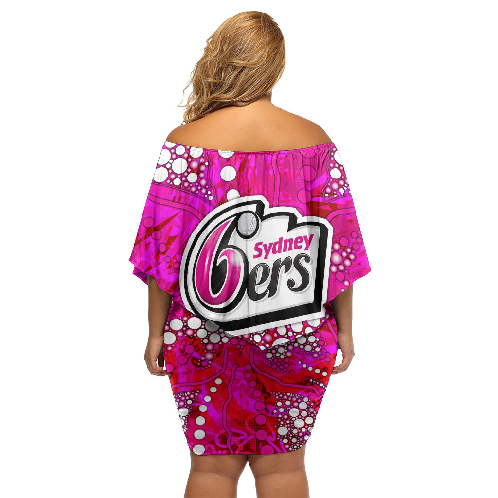 Sydney Sixers Off Shoulder Short Dress Graffiti Urban Aboriginal Dot Abstract Design