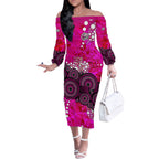 Sydney Sixers Off The Shoulder Long Sleeve Dress Graffiti Urban Aboriginal Dot Abstract Design