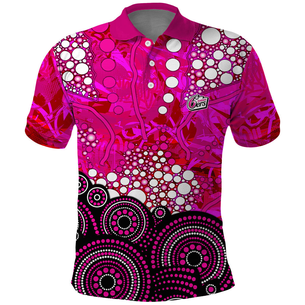 Sydney Sixers Polo Shirt Graffiti Urban Aboriginal Dot Abstract Design