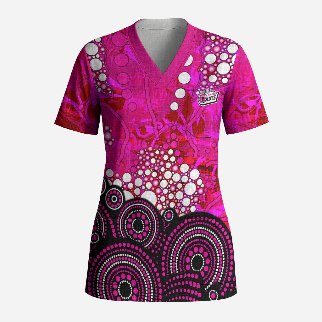 Sydney Sixers Scrub Top Graffiti Urban Aboriginal Dot Abstract Design