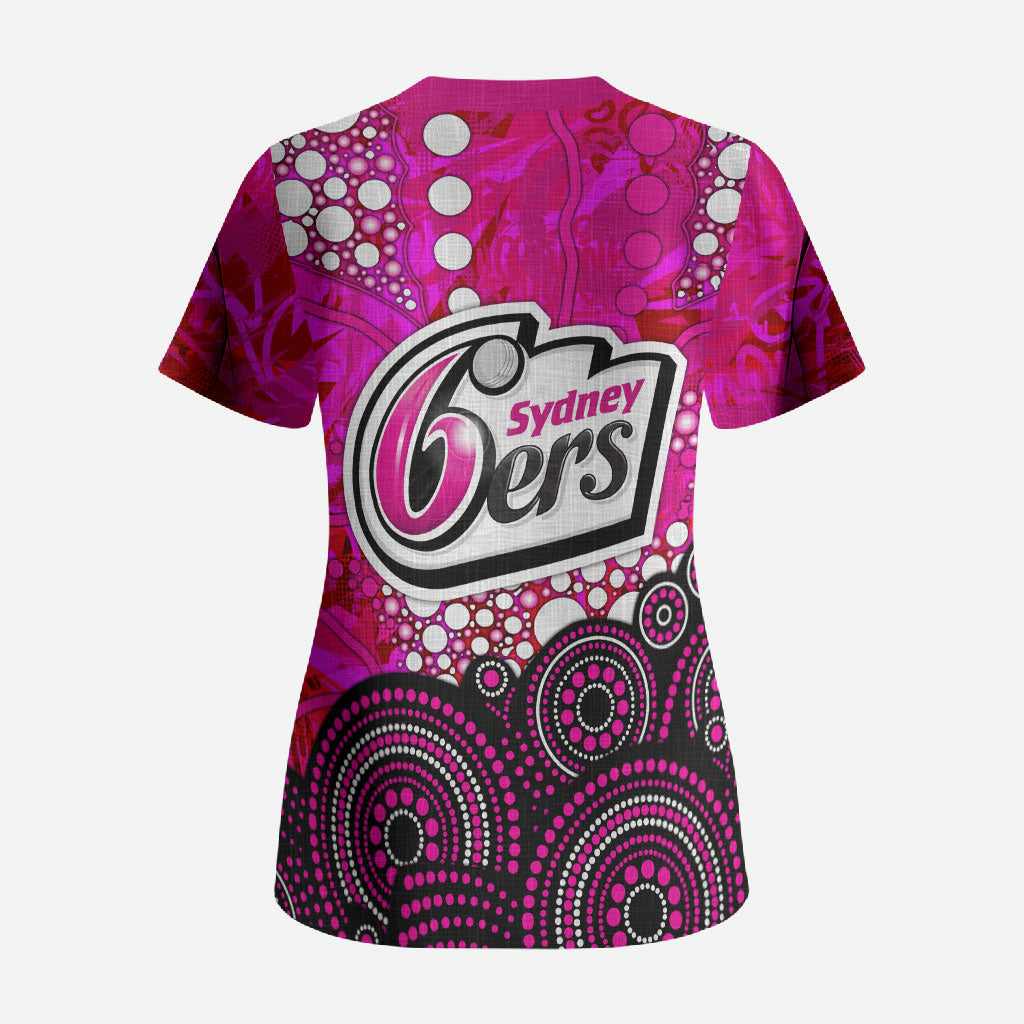 Sydney Sixers Scrub Top Graffiti Urban Aboriginal Dot Abstract Design