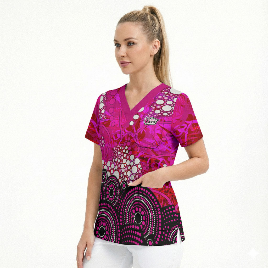 Sydney Sixers Scrub Top Graffiti Urban Aboriginal Dot Abstract Design