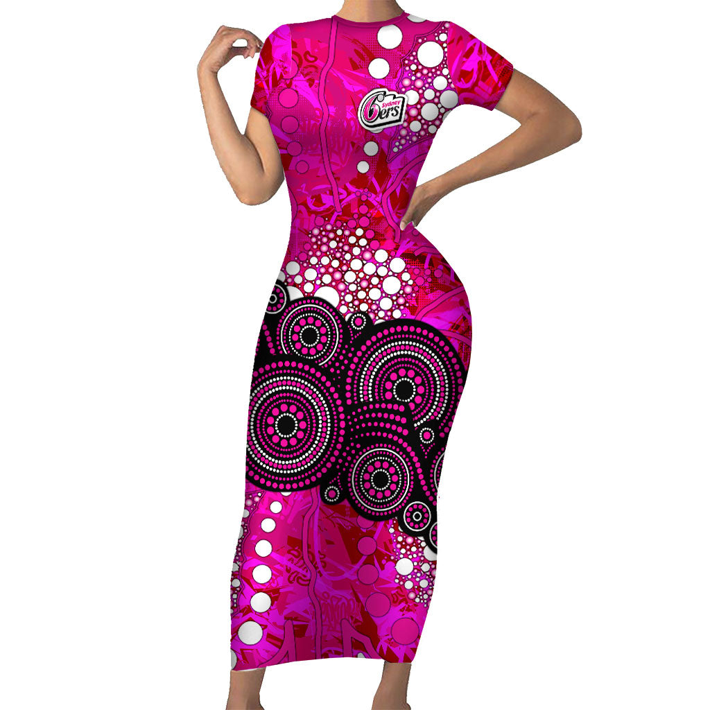 Sydney Sixers Short Sleeve Bodycon Dress Graffiti Urban Aboriginal Dot Abstract Design