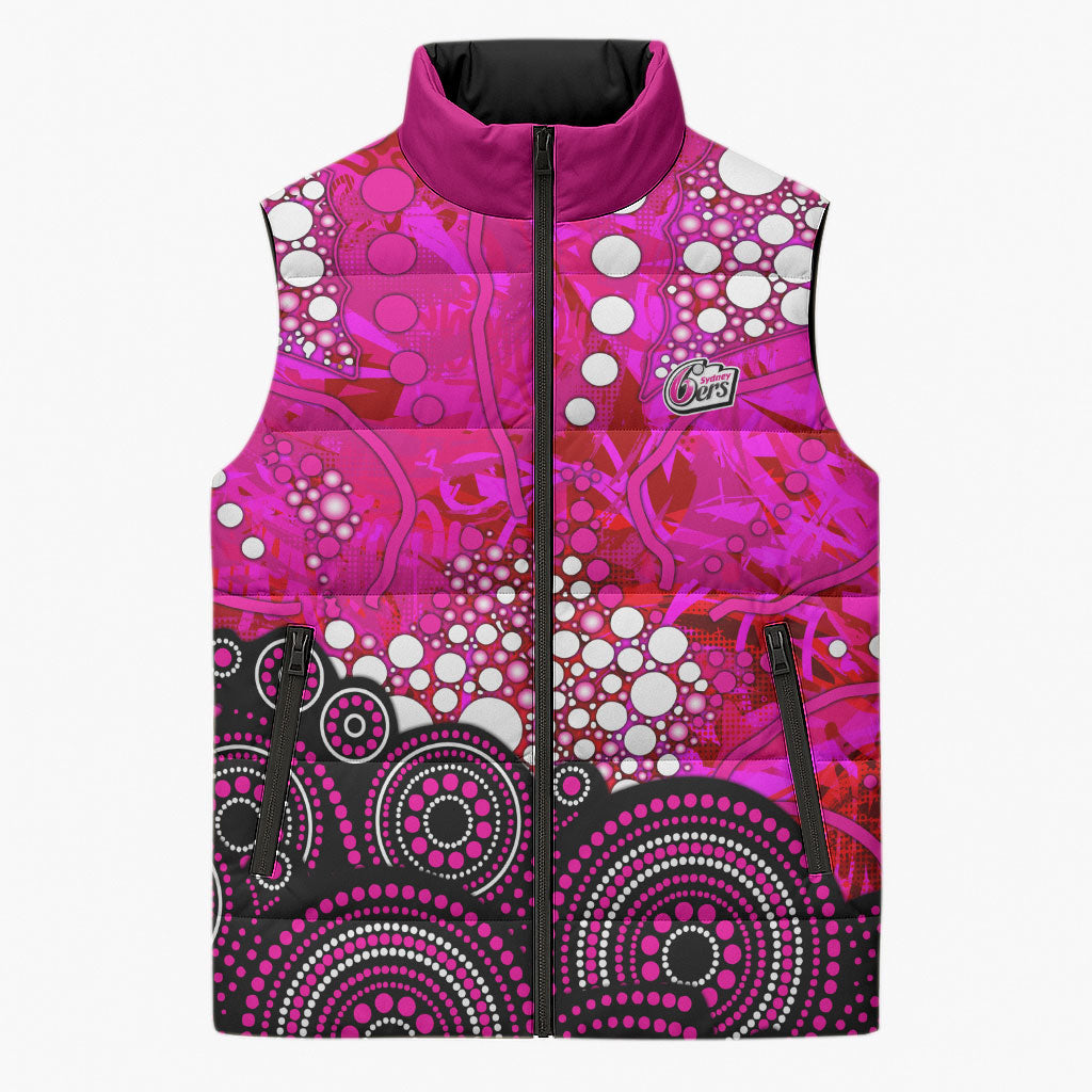 Sydney Sixers Sleeveless Puffer Jacket Graffiti Urban Aboriginal Dot Abstract Design
