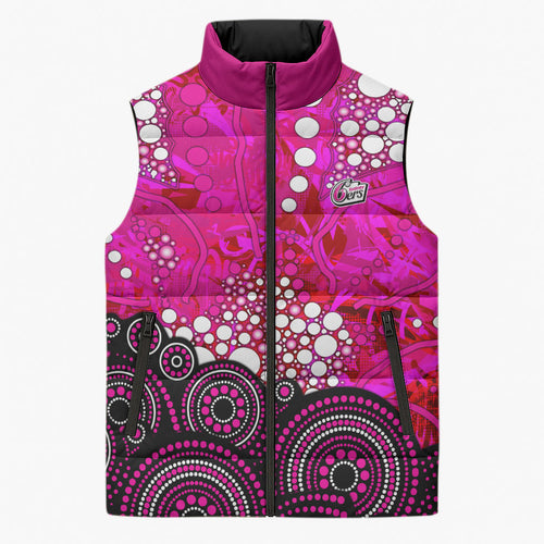 Sydney Sixers Sleeveless Puffer Jacket Graffiti Urban Aboriginal Dot Abstract Design