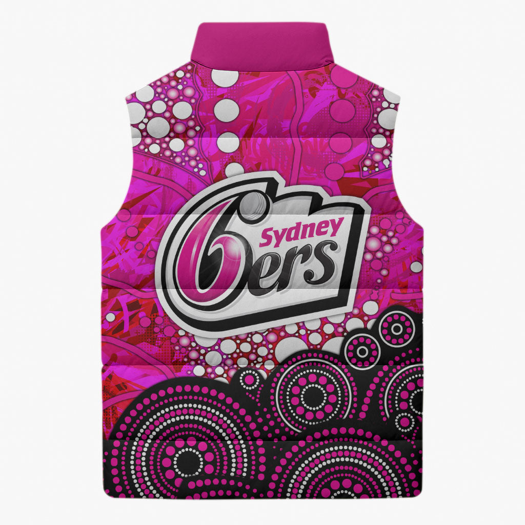 Sydney Sixers Sleeveless Puffer Jacket Graffiti Urban Aboriginal Dot Abstract Design