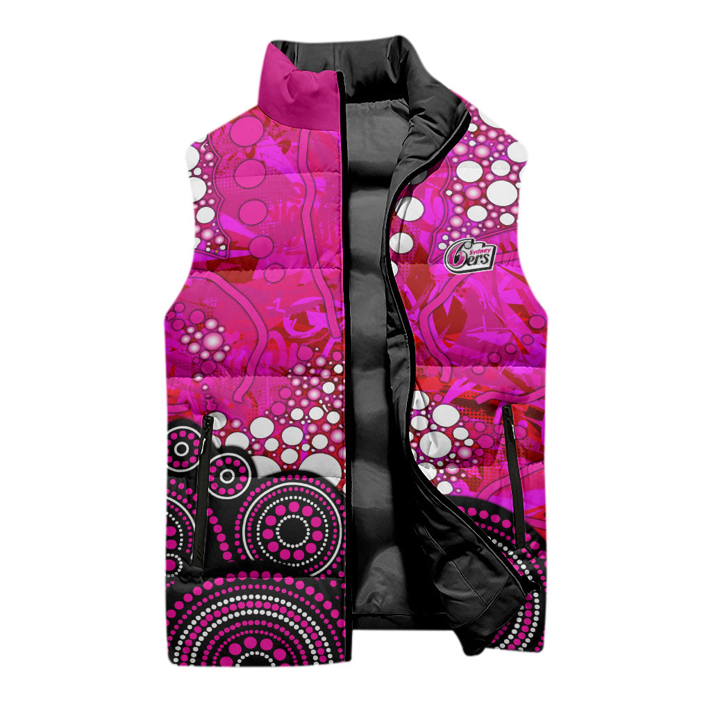 Sydney Sixers Sleeveless Puffer Jacket Graffiti Urban Aboriginal Dot Abstract Design