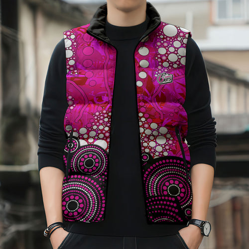 Sydney Sixers Sleeveless Puffer Jacket Graffiti Urban Aboriginal Dot Abstract Design
