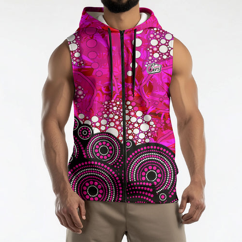 Sydney Sixers Sleeveless Zip Hoodie Graffiti Urban Aboriginal Dot Abstract Design