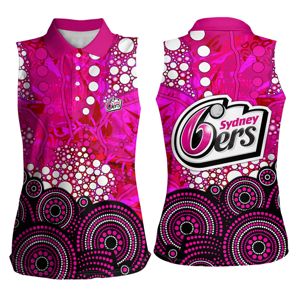 Sydney Sixers Women Sleeveless Polo Shirt Graffiti Urban Aboriginal Dot Abstract Design