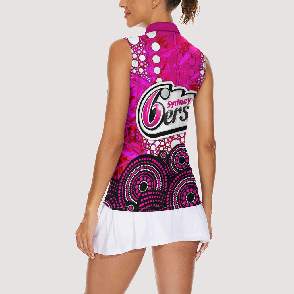 Sydney Sixers Women Sleeveless Polo Shirt Graffiti Urban Aboriginal Dot Abstract Design