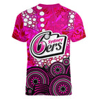 Sydney Sixers Women V-Neck T-Shirt Graffiti Urban Aboriginal Dot Abstract Design