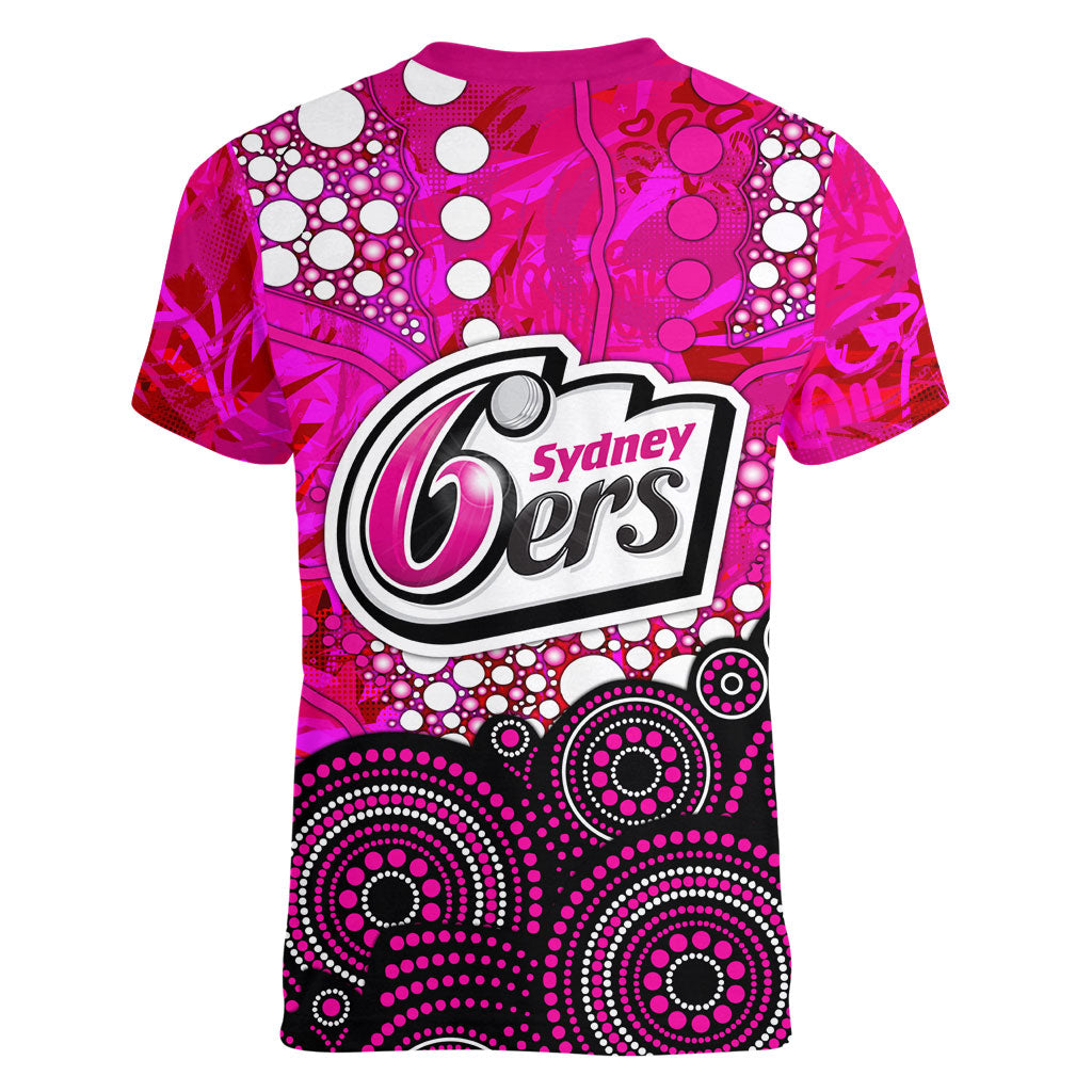 Sydney Sixers Women V-Neck T-Shirt Graffiti Urban Aboriginal Dot Abstract Design