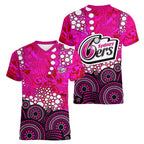 Sydney Sixers Women V-Neck T-Shirt Graffiti Urban Aboriginal Dot Abstract Design