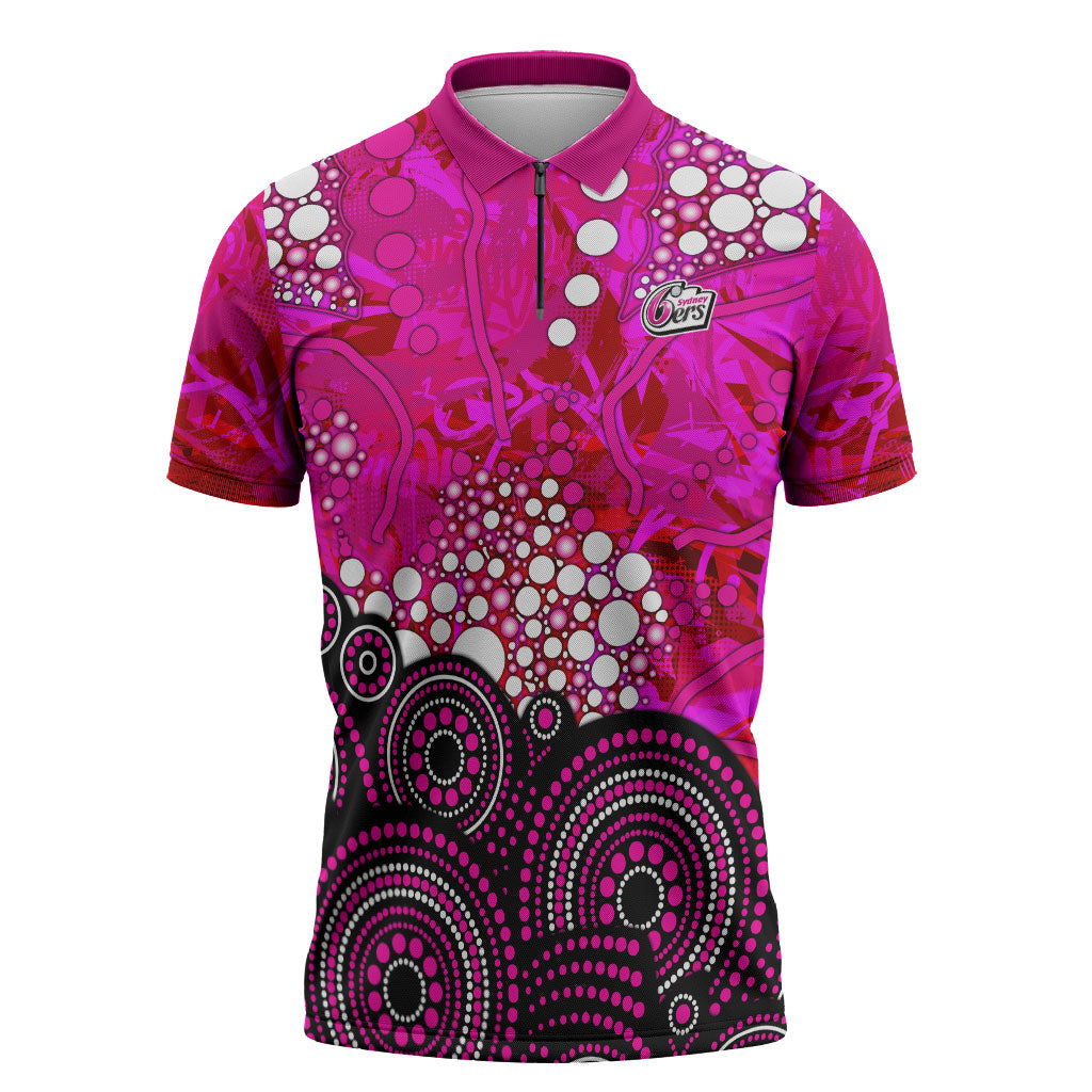 Sydney Sixers Zipper Polo Shirt Graffiti Urban Aboriginal Dot Abstract Design