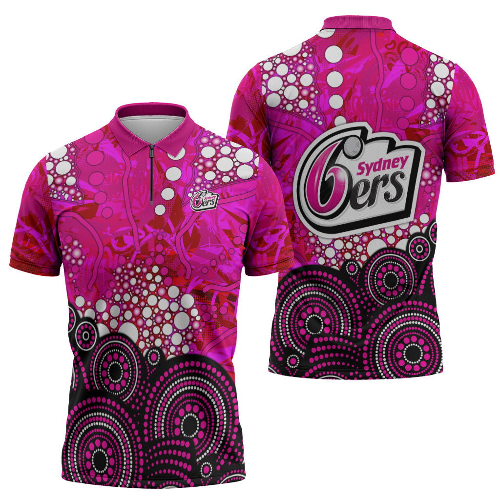 Sydney Sixers Zipper Polo Shirt Graffiti Urban Aboriginal Dot Abstract Design