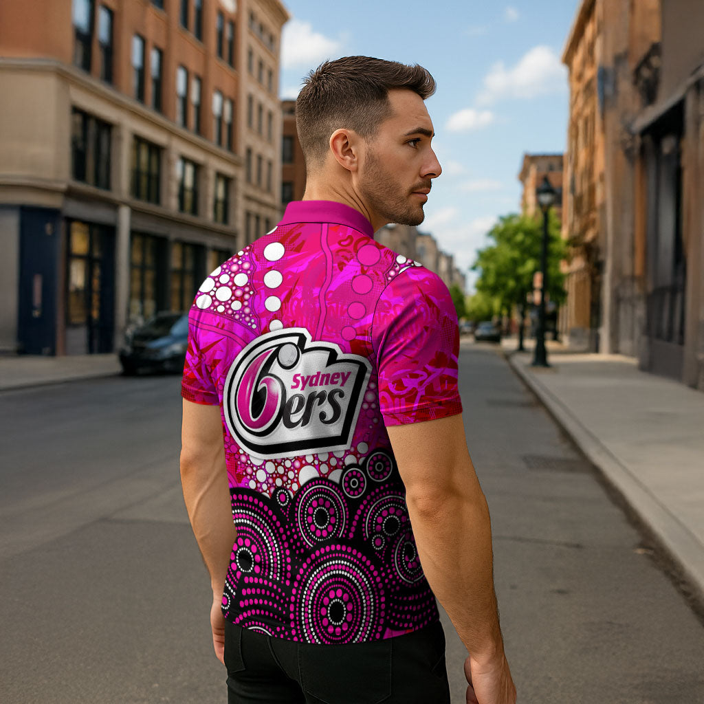 Sydney Sixers Zipper Polo Shirt Graffiti Urban Aboriginal Dot Abstract Design