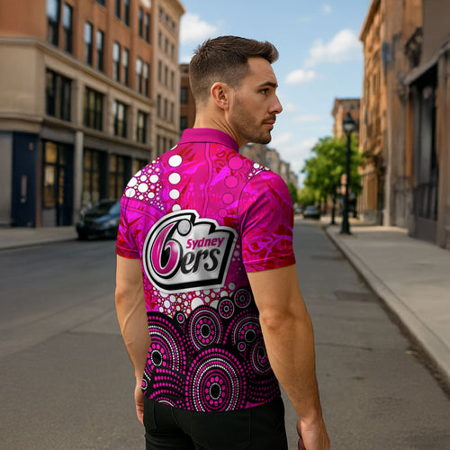 Sydney Sixers Zipper Polo Shirt Graffiti Urban Aboriginal Dot Abstract Design