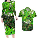 Sydney Thunder Couples Matching Long Sleeve Bodycon Dress and Hawaiian Shirt Graffiti Urban Aboriginal Dot Abstract Design