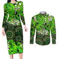 Sydney Thunder Couples Matching Long Sleeve Bodycon Dress and Long Sleeve Button Shirt Graffiti Urban Aboriginal Dot Abstract Design