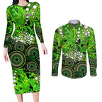 Sydney Thunder Couples Matching Long Sleeve Bodycon Dress and Long Sleeve Button Shirt Graffiti Urban Aboriginal Dot Abstract Design