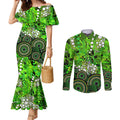 Sydney Thunder Couples Matching Mermaid Dress and Long Sleeve Button Shirt Graffiti Urban Aboriginal Dot Abstract Design