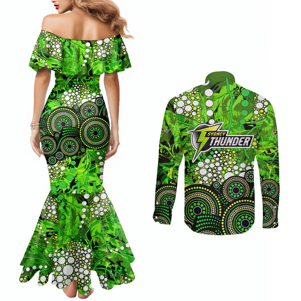 Sydney Thunder Couples Matching Mermaid Dress and Long Sleeve Button Shirt Graffiti Urban Aboriginal Dot Abstract Design
