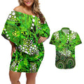 Sydney Thunder Couples Matching Off Shoulder Short Dress and Hawaiian Shirt Graffiti Urban Aboriginal Dot Abstract Design
