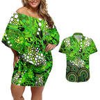 Sydney Thunder Couples Matching Off Shoulder Short Dress and Hawaiian Shirt Graffiti Urban Aboriginal Dot Abstract Design