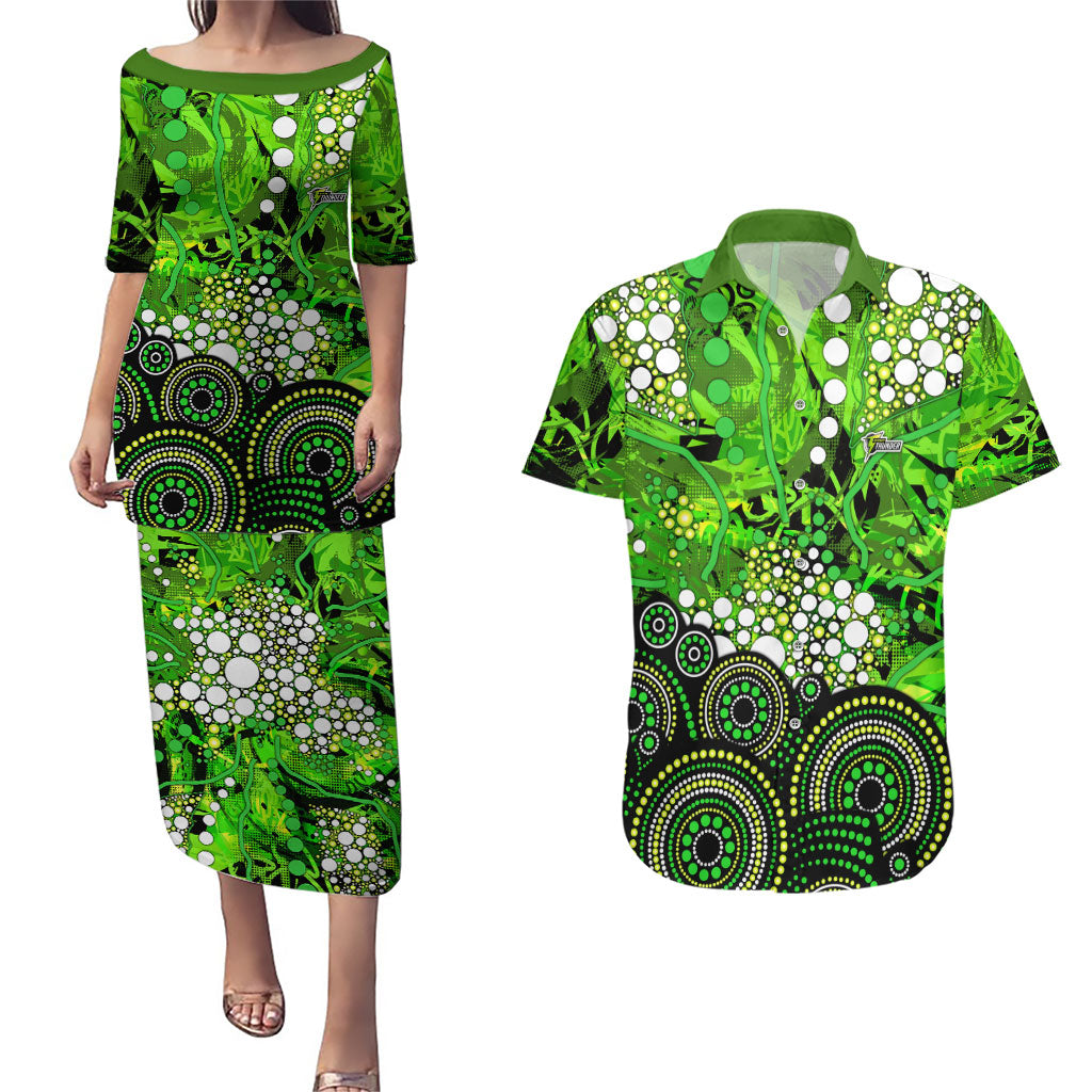 Sydney Thunder Couples Matching Puletasi and Hawaiian Shirt Graffiti Urban Aboriginal Dot Abstract Design