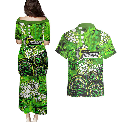 Sydney Thunder Couples Matching Puletasi and Hawaiian Shirt Graffiti Urban Aboriginal Dot Abstract Design