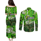 Sydney Thunder Couples Matching Puletasi and Long Sleeve Button Shirt Graffiti Urban Aboriginal Dot Abstract Design