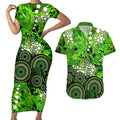 Sydney Thunder Couples Matching Short Sleeve Bodycon Dress and Hawaiian Shirt Graffiti Urban Aboriginal Dot Abstract Design