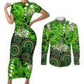 Sydney Thunder Couples Matching Short Sleeve Bodycon Dress and Long Sleeve Button Shirt Graffiti Urban Aboriginal Dot Abstract Design