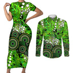Sydney Thunder Couples Matching Short Sleeve Bodycon Dress and Long Sleeve Button Shirt Graffiti Urban Aboriginal Dot Abstract Design