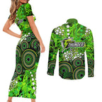 Sydney Thunder Couples Matching Short Sleeve Bodycon Dress and Long Sleeve Button Shirt Graffiti Urban Aboriginal Dot Abstract Design