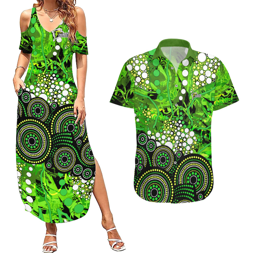 Sydney Thunder Couples Matching Summer Maxi Dress and Hawaiian Shirt Graffiti Urban Aboriginal Dot Abstract Design