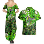 Sydney Thunder Couples Matching Summer Maxi Dress and Hawaiian Shirt Graffiti Urban Aboriginal Dot Abstract Design