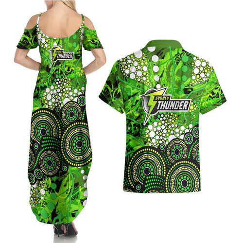 Sydney Thunder Couples Matching Summer Maxi Dress and Hawaiian Shirt Graffiti Urban Aboriginal Dot Abstract Design