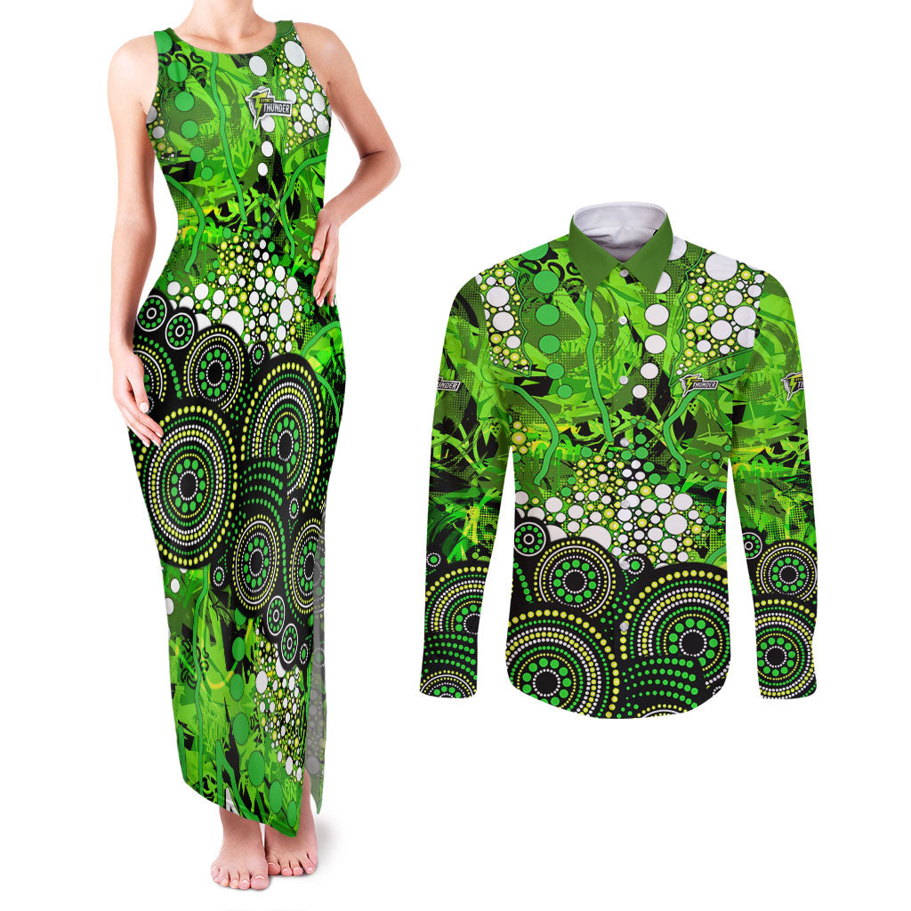 Sydney Thunder Couples Matching Tank Maxi Dress and Long Sleeve Button Shirt Graffiti Urban Aboriginal Dot Abstract Design
