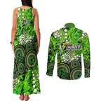 Sydney Thunder Couples Matching Tank Maxi Dress and Long Sleeve Button Shirt Graffiti Urban Aboriginal Dot Abstract Design