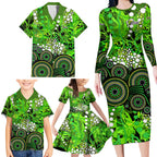 Sydney Thunder Family Matching Long Sleeve Bodycon Dress and Hawaiian Shirt Graffiti Urban Aboriginal Dot Abstract Design