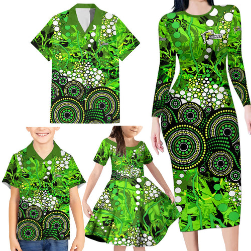 Sydney Thunder Family Matching Long Sleeve Bodycon Dress and Hawaiian Shirt Graffiti Urban Aboriginal Dot Abstract Design