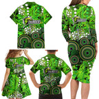 Sydney Thunder Family Matching Long Sleeve Bodycon Dress and Hawaiian Shirt Graffiti Urban Aboriginal Dot Abstract Design